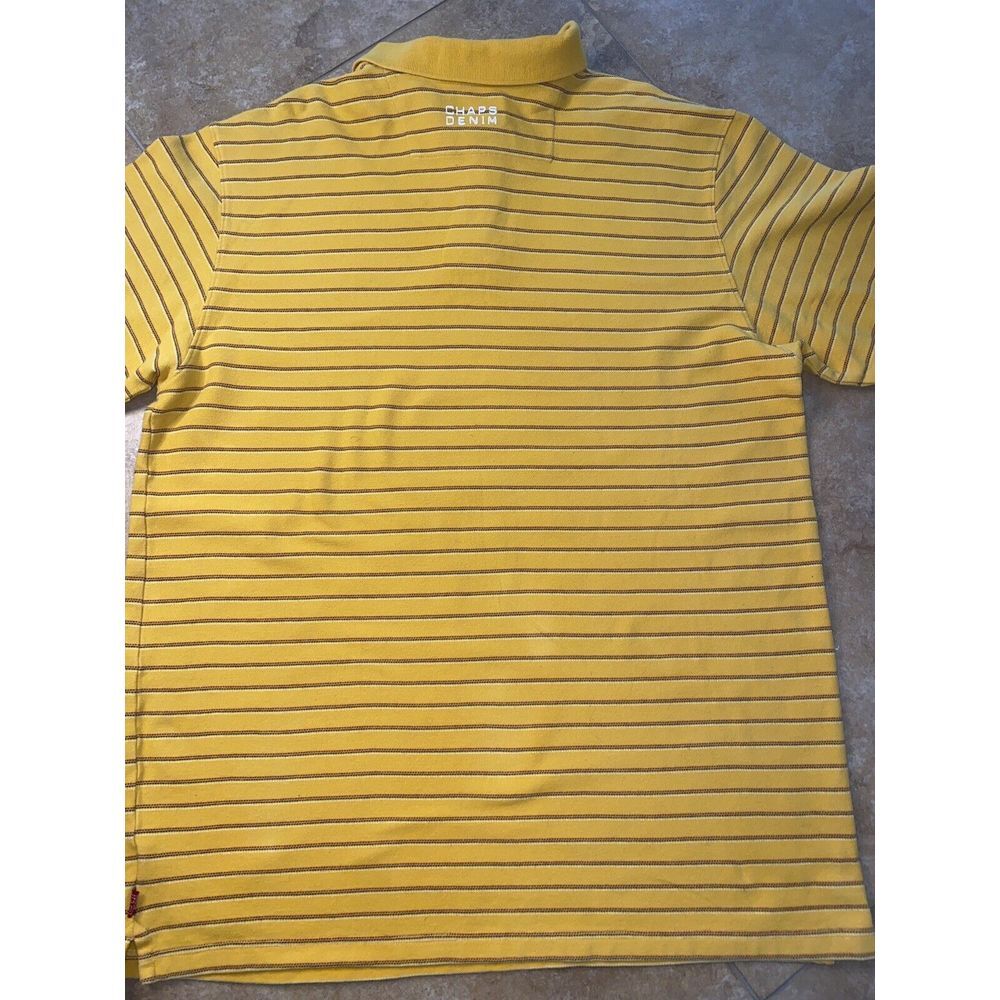 Chaps Denim XL/TG Polo Shirt YellowStripes Golf Wear 100% Cotton - Picture 2 of 5